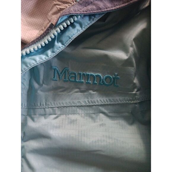 Marmot Jacket Two Toned Blue Logo Rain Coat‎ Windbreaker Full Zip Hooded Sz. XS - Picture 5 of 11